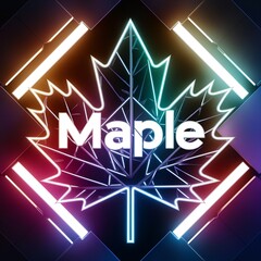 Maple leaf logo with the text "Maple" decorated with colorful RGB lights, looks modern.