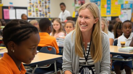 Teacher leading a classroom discussion, engaging students in active learning and participation