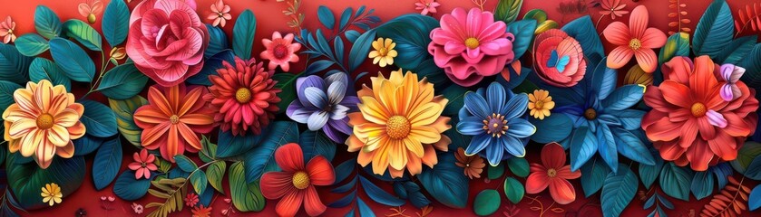 Obraz premium Vibrant floral arrangement featuring assorted colorful blooms on a bright background, perfect for springtime designs.