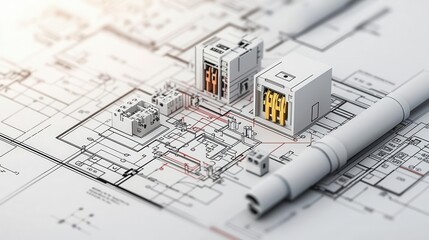Detailed electrical blueprint of a residential wiring system, outlets and switches highlighted