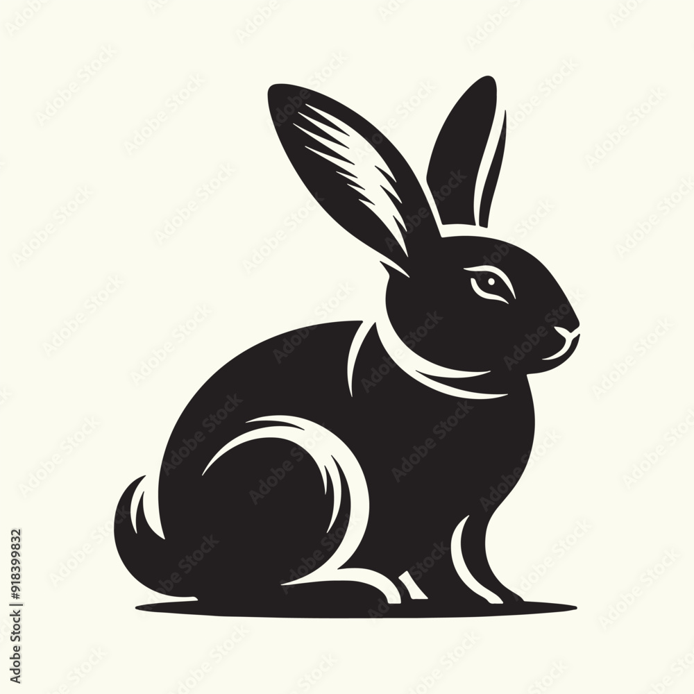 Sticker Bunny black silhouette Illustration Vector