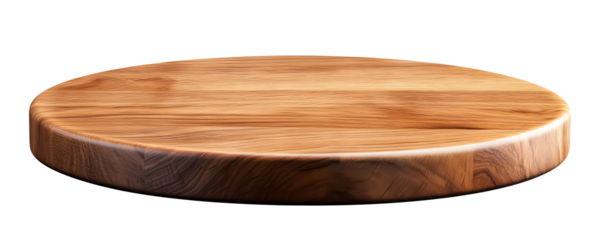 Round wooden chopping board isolated on transparent background, png