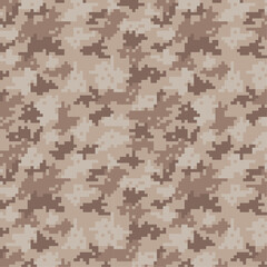 Digital Pixel Camouflage seamless fabric print pattern. Hunting digital pixelated tiles. Woodland military textile. Modern camo uniform for war soldiers. Multicolor militaristic wallpaper vector.