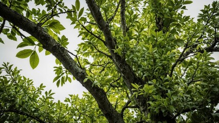 Obraz premium tree branches with green leaves and white background