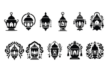 Fototapeta premium lantern icon set. Islamic lantern element set for Ramadan in silhouettes. 