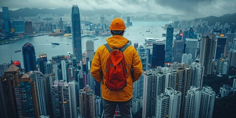 A Man Gazing Over Hong Kong Cityscape
