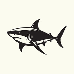 Shark line art Vector Illustration Black silhouette
