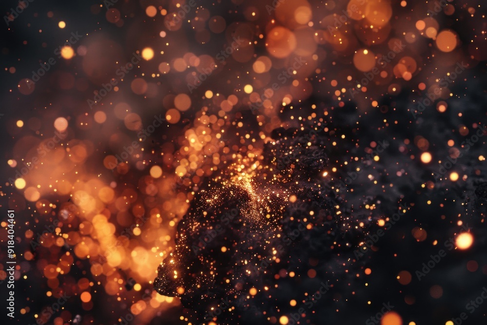 Poster magical glowing bokeh particles creating a dreamy golden sparkle texture
