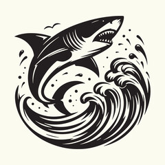 Shark line art Vector Illustration Black silhouette