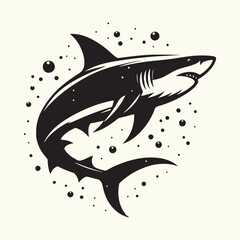 Shark line art Vector Illustration Black silhouette