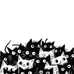 Minimalist cat illustration featuring multiple cats with curious expressions.
