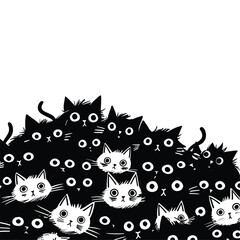 Minimalist cat illustration featuring multiple cats with curious expressions.
