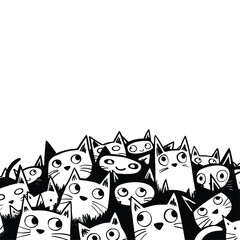 Minimalist cat illustration featuring multiple cats with curious expressions.
