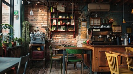 Coffee shop decor with furniture