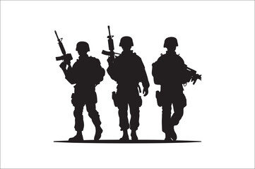 Silhouettes of Army Combat Soldiers, soldiers Vector bundle, Silhouette, Veteran Soldier vector. 