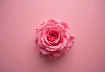 Fototapeta premium A single pink rose on a pink background.