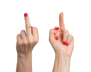fuck rude gesture, sign with middle finger isolated on white background, transparent png