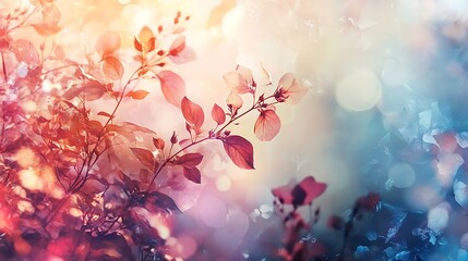 Soft Focus Image of Pink Blossoms and Leaves with a Sunlit Background
