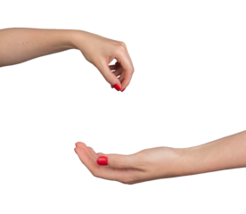 hand giving pinching and taking, begging isolated on white background, transparent png