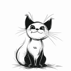 Minimalist line art of a cute, curious cat.
