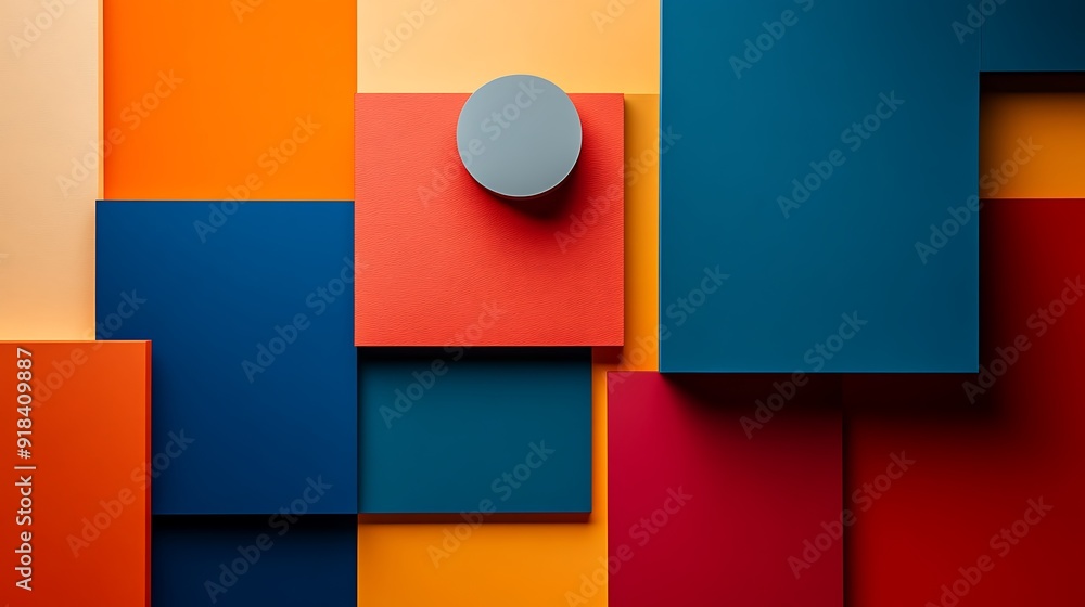 Poster abstract geometric composition with a circle and squares in vibrant colors