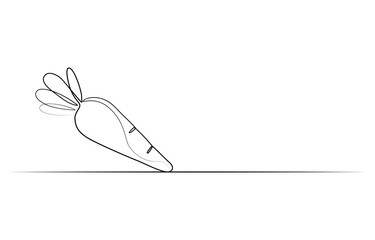 Simple carrot in continuous one line art drawing design, Growing carrot plant minimalist outline vector, Carrot vegetable in one continuous line art drawing style