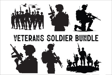 Silhouettes of Army Combat Soldiers, soldiers Vector bundle, Silhouette, Veteran Soldier vector. 