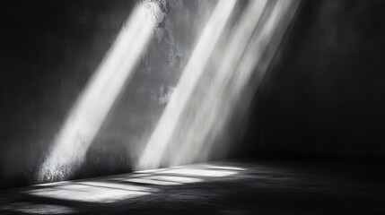 Light Beams Illuminating a Dark Room with Rough Concrete Walls and Floor