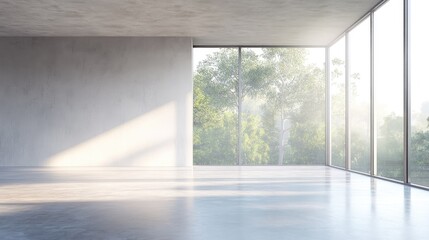 Bright and airy contemporary house with large windows and a blank wall for copy