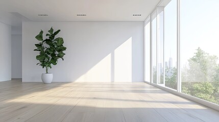 Bright and airy contemporary house with large windows and a blank wall for copy