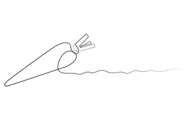 Simple carrot in continuous one line art drawing design, Growing carrot plant minimalist outline vector, Carrot vegetable in one continuous line art drawing style