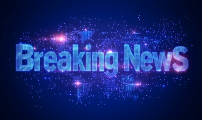 Fototapeta premium Breaking News - Digital World Map, Blue, Glowing, Abstract