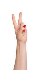 victory sign, v gesture isolated on white background, transparent png