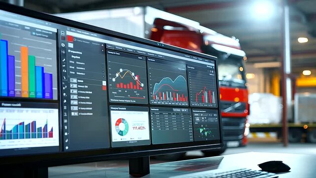 A dynamic logistics dashboard displaying real-time data on fleet performance and delivery statuses