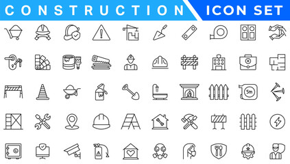 construction icon element set. Containing crane, building, land, excavator, maintenance, contractor, worker, architecture and more. Solid icons vector collection.