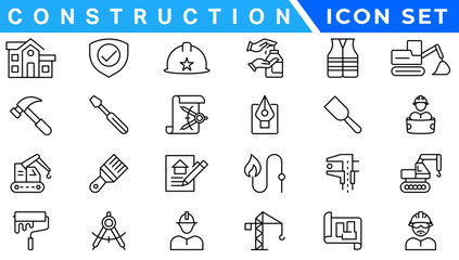 Fototapeta premium construction icon element set. Containing crane, building, land, excavator, maintenance, contractor, worker, architecture and more. Solid icons vector collection.