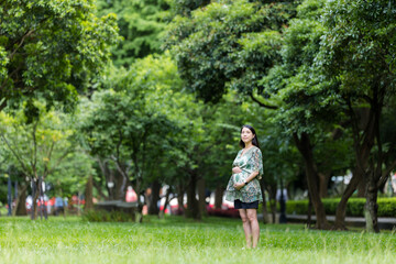 Naklejka premium Asian pregnant in the park