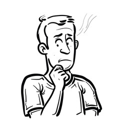 Doodle outline of a concerned man thinking.
