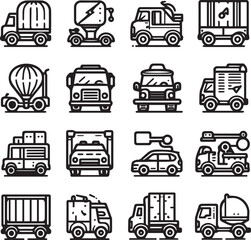 Car icon vector set, Transport thin line icons set. Vehicle icons. Transport editable stroke icons collection.