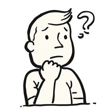 recommend clip art: Doodle outline of a concerned man thinking.
                    