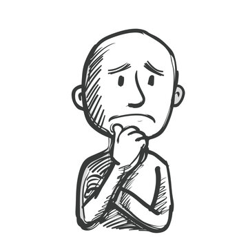 recommend clip art: Doodle outline of a concerned man thinking.
                    
