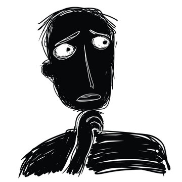 recommend clip art: Doodle outline of a concerned man thinking.
                    