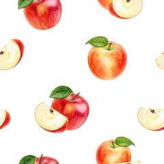 Fresh Watercolor Apples Set Against a White Background A Beautiful Seamless Pattern Design