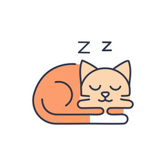 Cute cat sleeping cartoon flat style vector icon illustration
