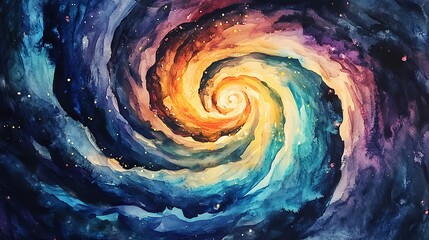 Watercolor Painting of a Cosmic Spiral Galaxy