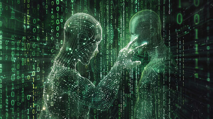 Digital Avatar in a Futuristic Matrix-Inspired Virtual Environment