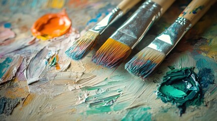 Obraz premium Closeup of Paint Brushes on a Palette