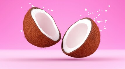 Obraz premium Coconuts with a cracked parts on bright background.