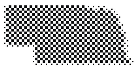 Abstract Map of the State Nebraska (US) showing the territory with a pattern of black squares like a chessboard