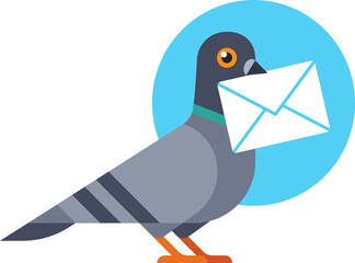 Carrier pigeon with letter in modern geometric flat design style. Mail service or messenger app icon. Isolated illustration.